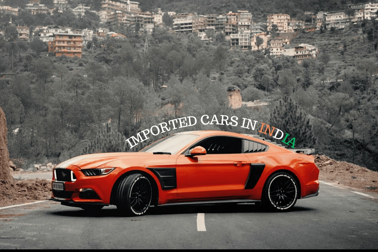 Orange Ford Mustang sports car on mountain road demonstrating how to import USA cars in India with Daytona Exotics